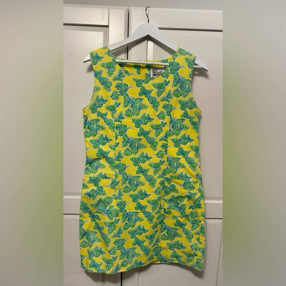 Lilly Pulitzer Vintage Yellow and Green Butterfly Shift Dress size:10 100%Cotton